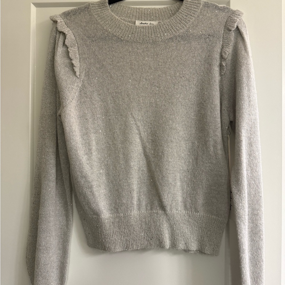 Another Love Light Gray Sweater with Ruffle Accents